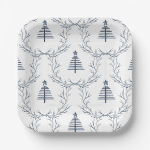 Modern Farmhouse Navy Blue Pattern Christmas Paper Plate