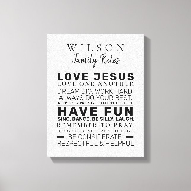 Modern Farmhouse Personalised Family Rules Canvas Print (Front)
