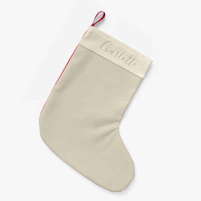 Modern Farmhouse Personalised Script Name Beige Small Christmas Stocking (Front (Hanging))