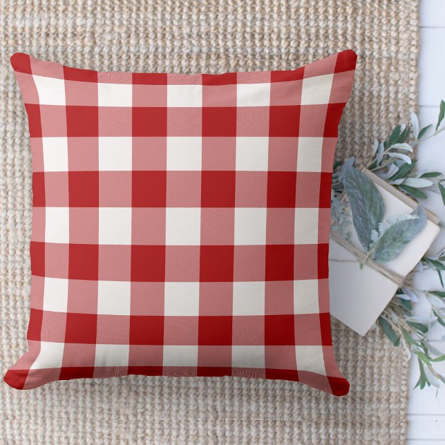 Modern Farmhouse Red & White Buffalo Plaid Couch Cushion (Modern farmhouse throw pillow red and white buffalo plaid couch pillow )