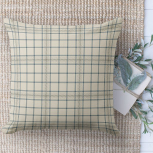 Modern Farmhouse Rug, Beige And Blue Plaid Area Cushion