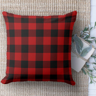 Modern Farmhouse Rug Black & Red Buffalo Plaid  Cushion