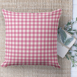 Modern Farmhouse Rug, Pink & White Gingham Area Cushion