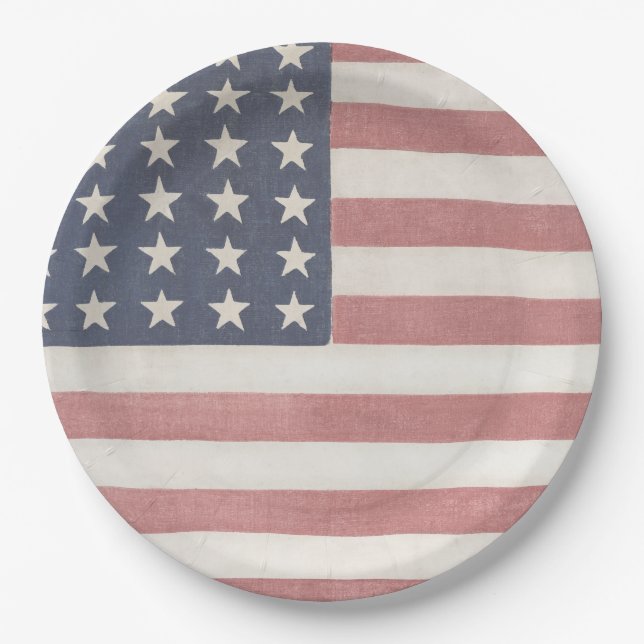 Modern Farmhouse Rustic American Flag Paper Plate (Front)