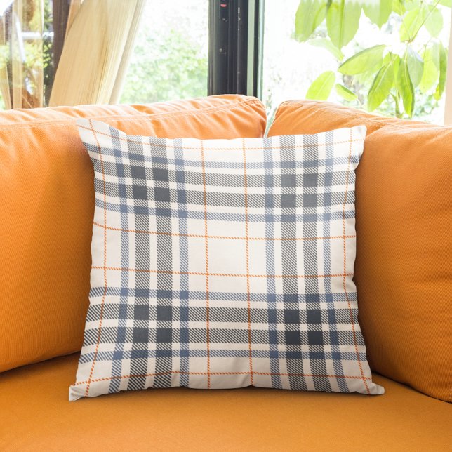 Modern Farmhouse Rustic Blue Orange Tartan Plaid Cushion (Creator Uploaded)