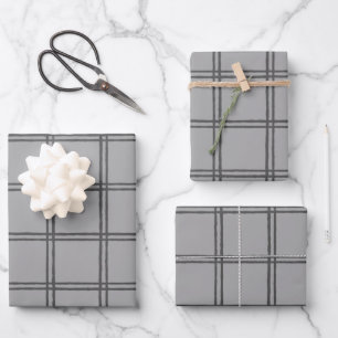 Modern Farmhouse Rustic Grey Plaid Lines Wrapping Paper Sheet