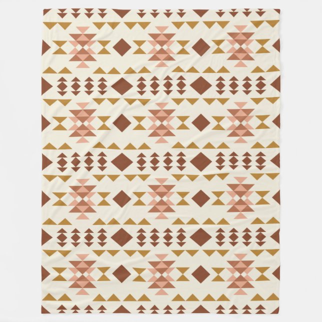 Modern Farmhouse Rustic Terracotta Geometric Art Fleece Blanket (Front)