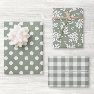 Modern Farmhouse Sage Green Holiday Gift Wrapping Paper Sheet