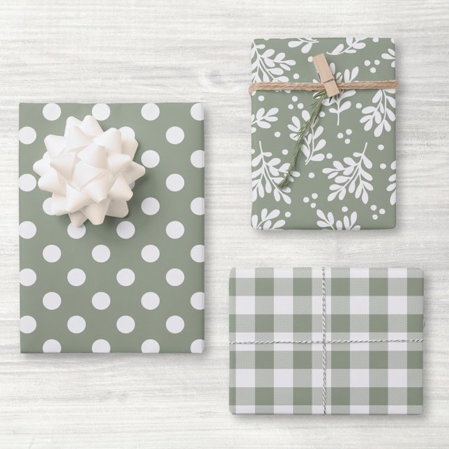 Modern Farmhouse Sage Green Holiday Gift Wrapping Paper Sheet (Creator Uploaded)