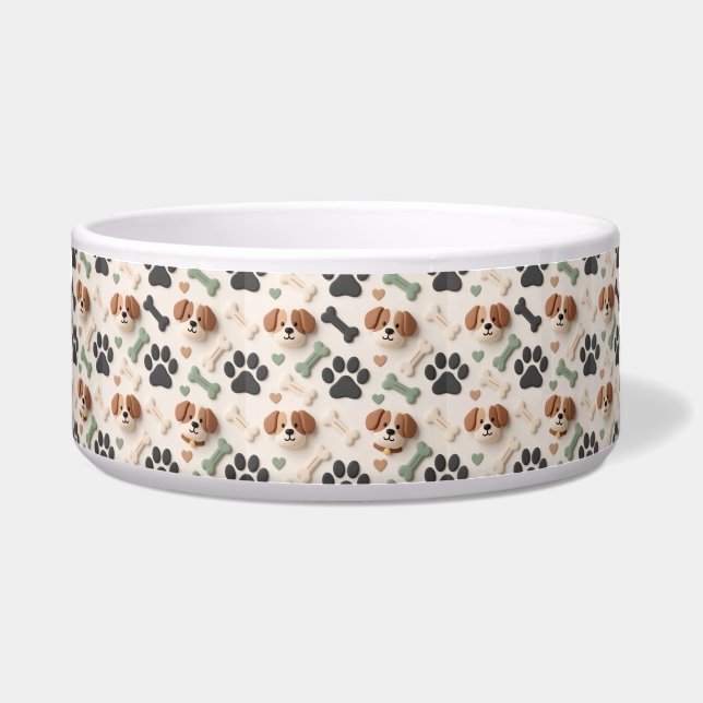Modern Farmhouse Sage Green Paw Print Ceramic Dog (Front)