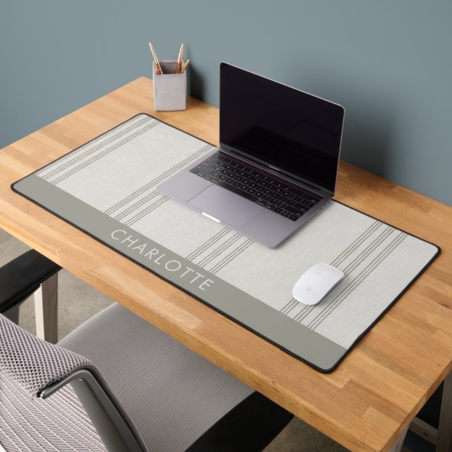 Modern Farmhouse Ticking Sage Personalised  Desk Mat (Office 2)