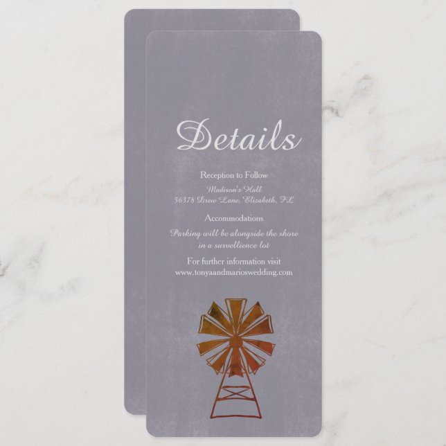 Modern Farmhouse Windmill Rustic Wedding Details Invitation (Front/Back)