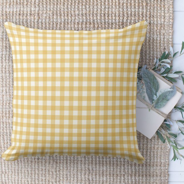 Modern Farmhouse Yellow & White Gingham Nursery Cushion (throw pillow farmhouse pillows country yellow and white gingham plaid throw pillow )