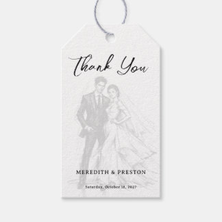 Modern Fashion Charcoal Sketch Couple Wedding  Gift Tags