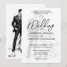 Modern Fashion Charcoal Sketch Couple Wedding