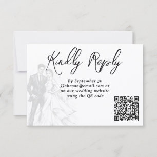 Modern Fashion Charcoal Sketch Couple Wedding RSVP Card