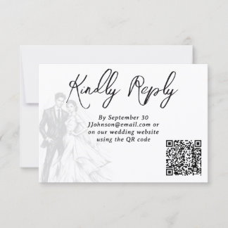 Modern Fashion Charcoal Sketch Couple Wedding  RSVP Card