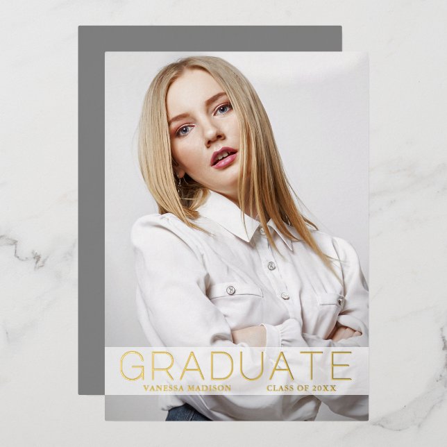 Modern Fashion Foil 1 Photo Grad Announcement Card (Front/Back)