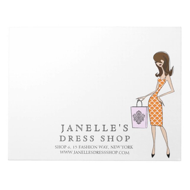 Modern Fashion Girl Damask Business Pad (Front)