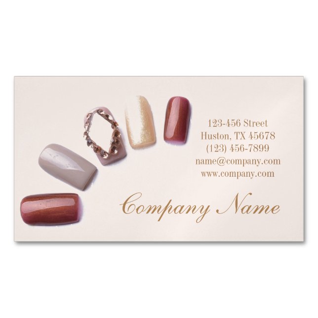modern fashion girly beauty salon nail artist magnetic business card (Front)