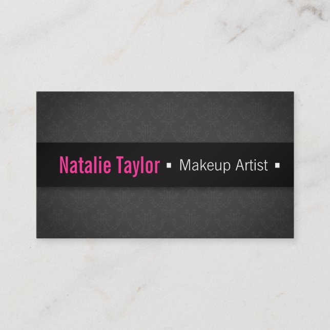 Modern, Fashion, Glamour, Damask, Makeup Artist Business Card (Front)