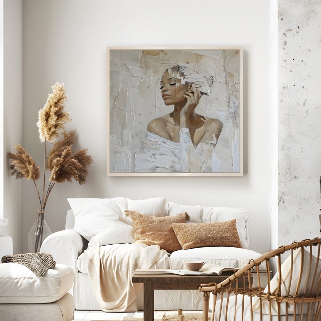 Modern Fashion Portrait Painting Wall Art (Modern Fashion Portrait Painting Wall Art in a beautiful neutral boho living room.)
