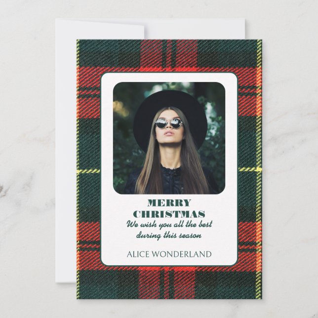 Modern fashion tartan christmas photo holiday card (Front)