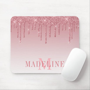 Modern Fashionable Dusty Pink Glitter Monogram Mouse Pad