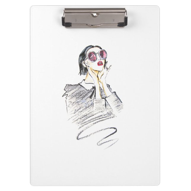 Modern Fashionable Girl Black and Red Trendy Clipboard (Front)