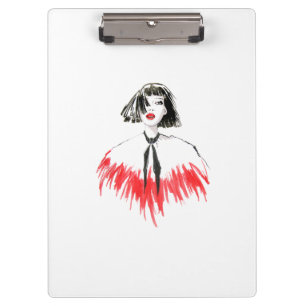 Modern Fashionable Girl Black and Red Trendy Clipboard