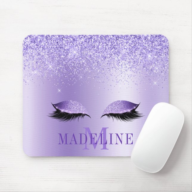 Modern Fashionable Monogram Purple Glitter Lashes Mouse Pad (With Mouse)