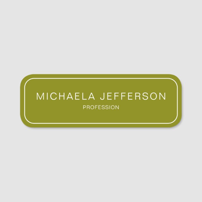 Modern Fashionable Olive Green Trendy Professional Name Tag (Front)