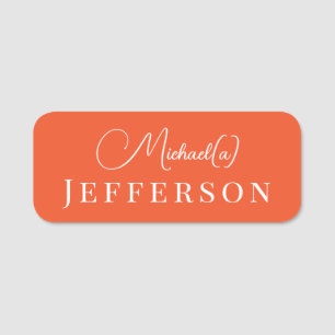 Modern Fashionable Orange: Minimalist Professional Name Tag