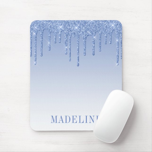 Modern Fashionable Trendy Dusty Blue Glitter Drip Mouse Pad (With Mouse)