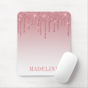 Modern Fashionable Trendy Dusty Pink Glitter Drip Mouse Pad