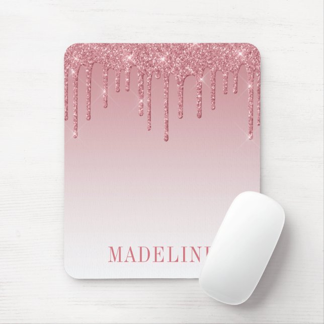 Modern Fashionable Trendy Dusty Pink Glitter Drip Mouse Pad (With Mouse)