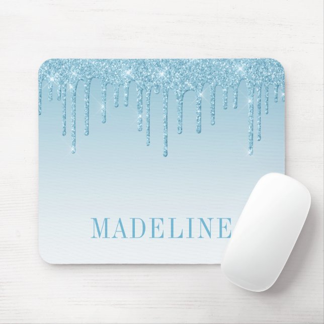 Modern Fashionable Trendy Light Blue Glitter Mouse Pad (With Mouse)