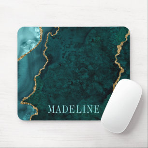 Modern Fashionable Watercolor Teal Marble Geode Mouse Pad