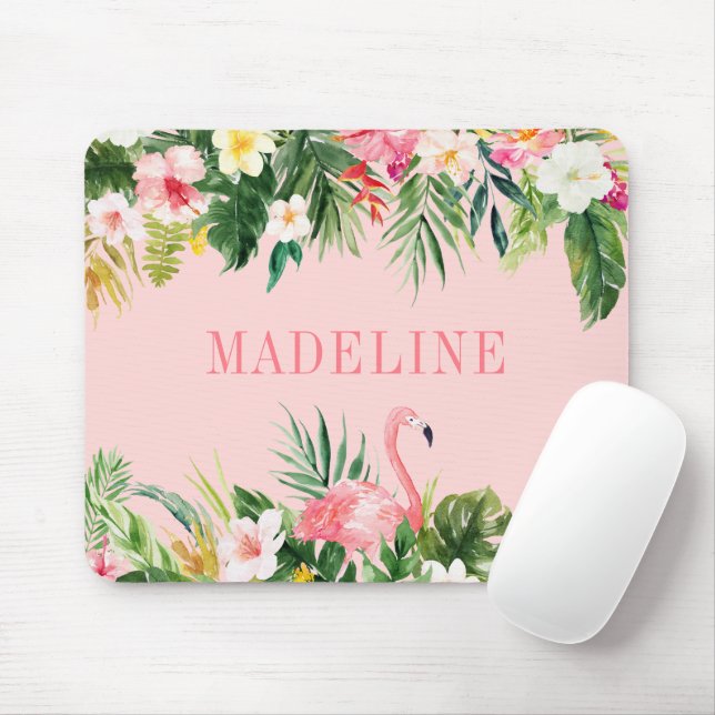 Modern Fashionable Watercolor Tropical Floral Mouse Pad (With Mouse)