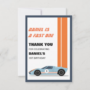 Modern Fast One Race Car 1st Birthday Thank You Card