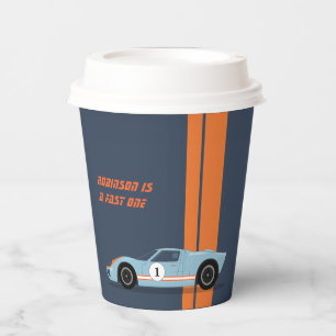 Modern Fast One Race Car Boy 1st Birthday Paper Cups
