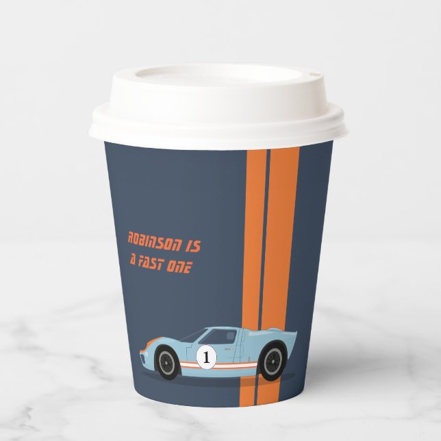 Modern Fast One Race Car Boy 1st Birthday Paper Cups (Front)