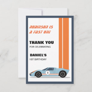 Modern Fast One Race Car Boy 1st Birthday Thank You Card
