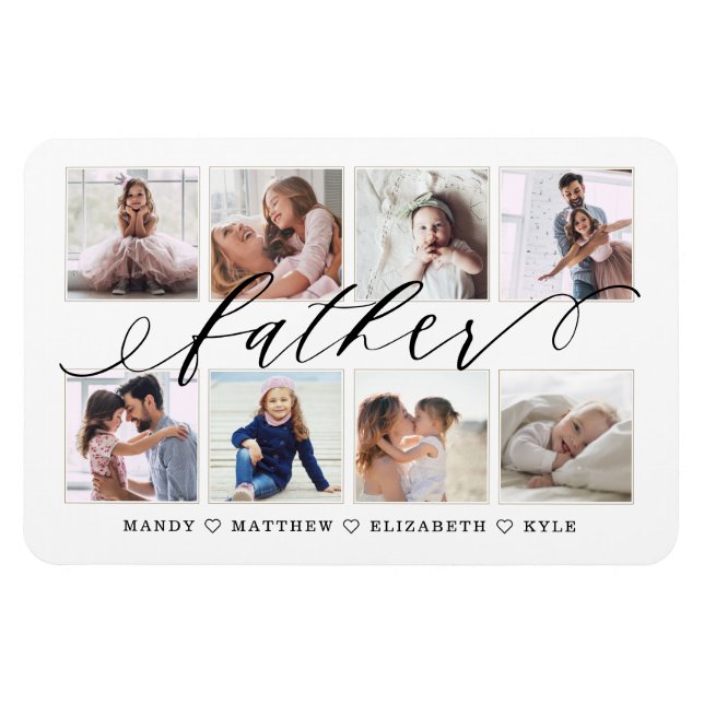 Modern Father Script Gift For Dad Photo Collage Magnet (Horizontal)