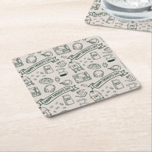 Modern Father's Day Doodle Pattern Millennial Dad Square Paper Coaster