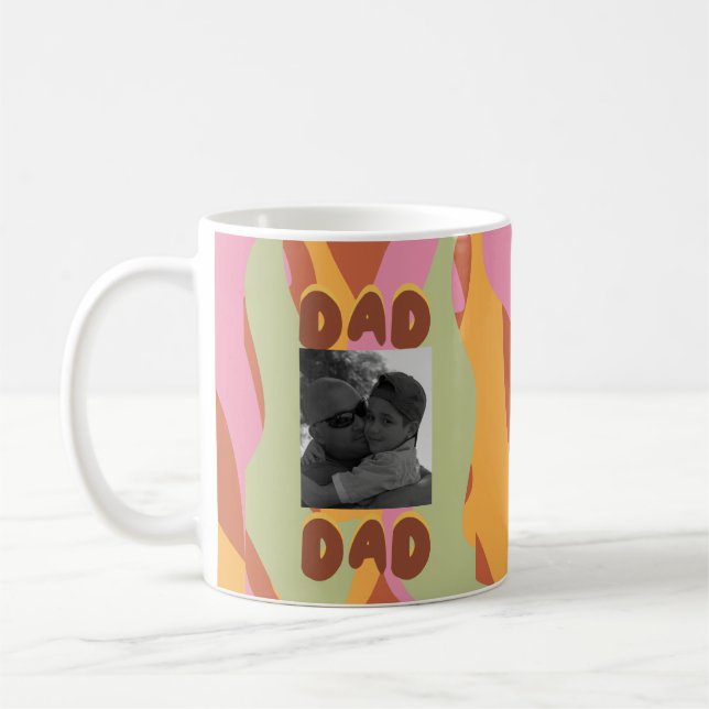 Modern Fathers Day Retro Pattern Dad Message Photo Coffee Mug (Left)