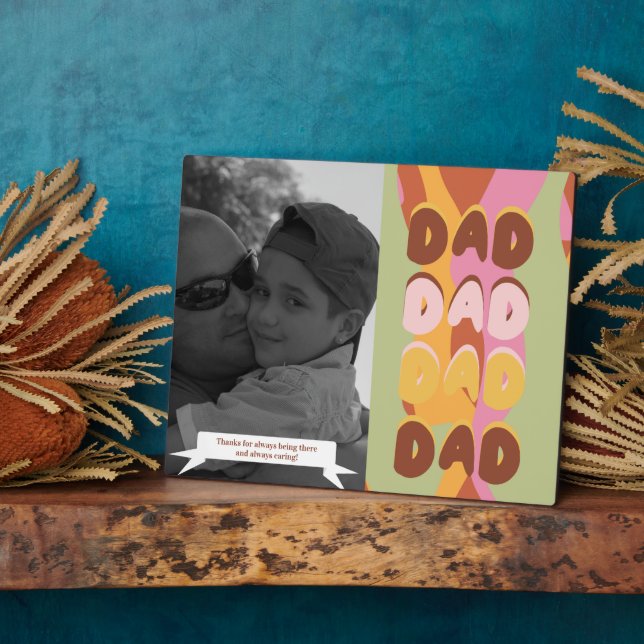 Modern Fathers Day Retro Pattern Dad Message Photo Plaque (Side)