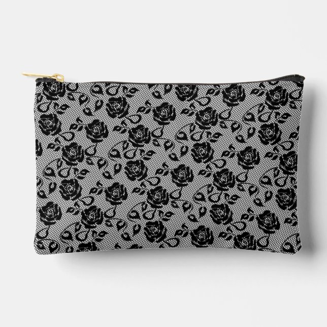 Modern Faux Black Lace Fishnet Accessory Pouch (Front)