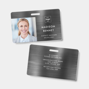 Modern Faux Black Metallic Corporate Photo ID Badge