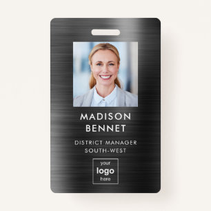 Modern Faux Black Metallic Corporate Photo ID ID Badge